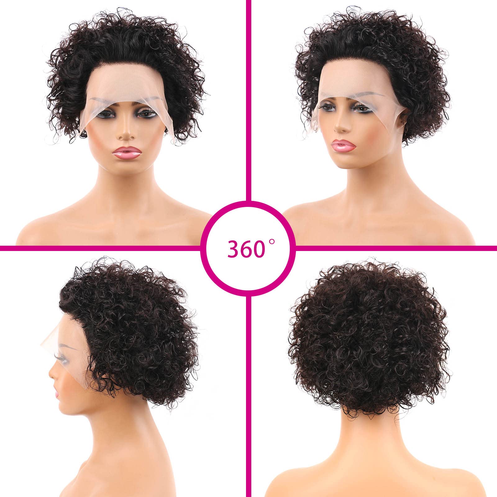 Huarisi Short Pixie Cut Curly Wigs for Black Women Human Hair 6 Inch 13x1 Transparent Lace Front Wig Remy Brazilian Hair Natural Color No Bangs Bouncy Curls