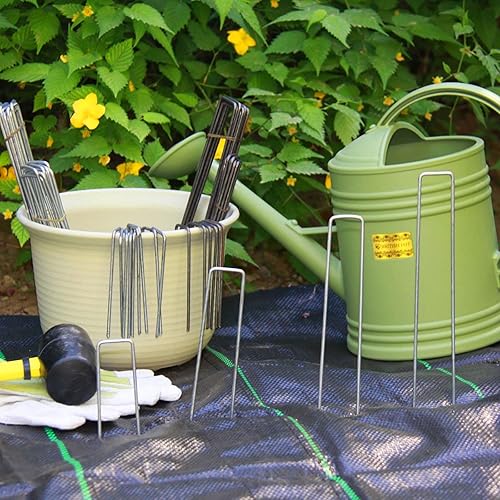 Miniatura 4 de Paquete de 50 grapas de paisaje de 6 pulgadas 11GA (0.12 pulgadas), estacas de jardín, pasadores de red para vallas, picos de suelo, cubierta de