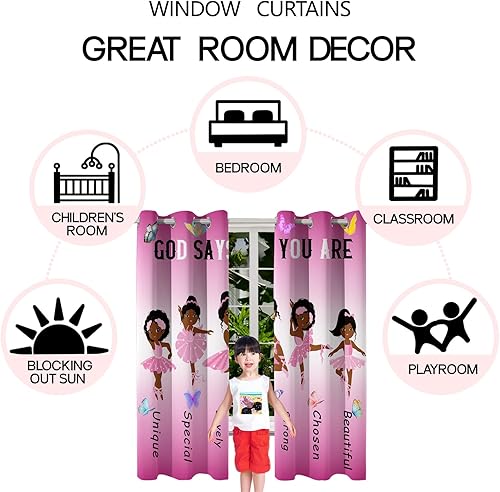 Miniatura 5 de BATATADOCE Cortinas afroamericanas para dormitorio de niñas, cortinas de princesa para habitación de niñas pequeñas, tratamientos de ventana rosas