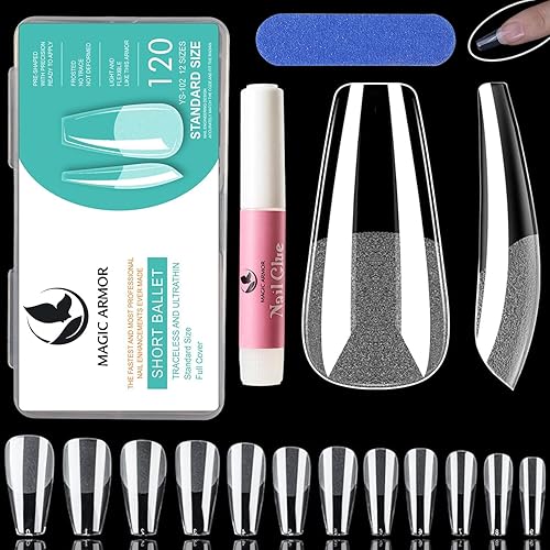 Miniatura 8 de MAGIC ARMOR Puntas de uñas de gel tipo ataúd, 120 puntas de uñas postizas de ataúd largas medio mate, uñas acrílicas transparentes en forma de