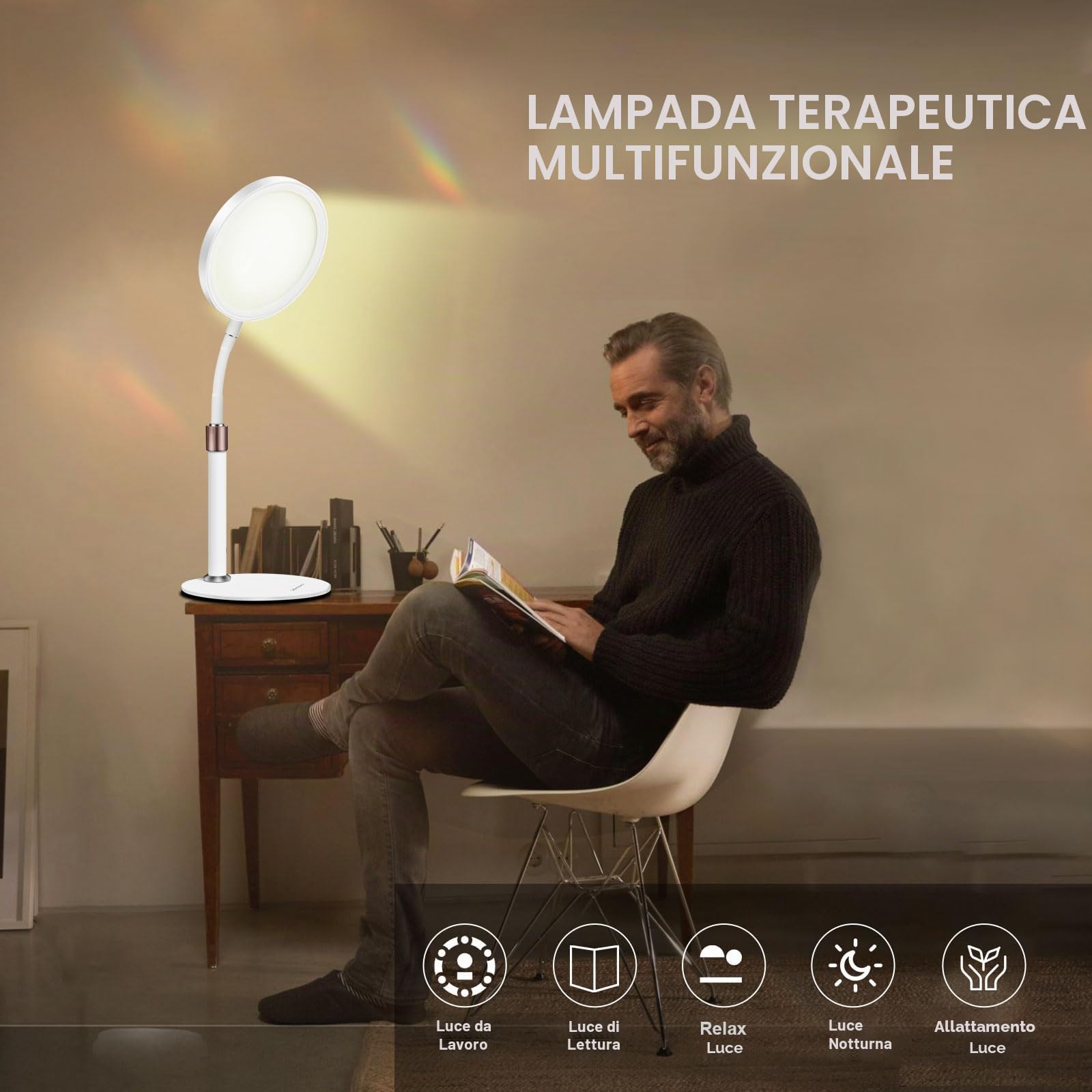 Sad Lampada, Lampada 10000 Luxcon 3 Temperature di Colore 3 Timer 9 Livelli di Luminosità, daylight Lampada per Lettura, Ufficio (Bianca)