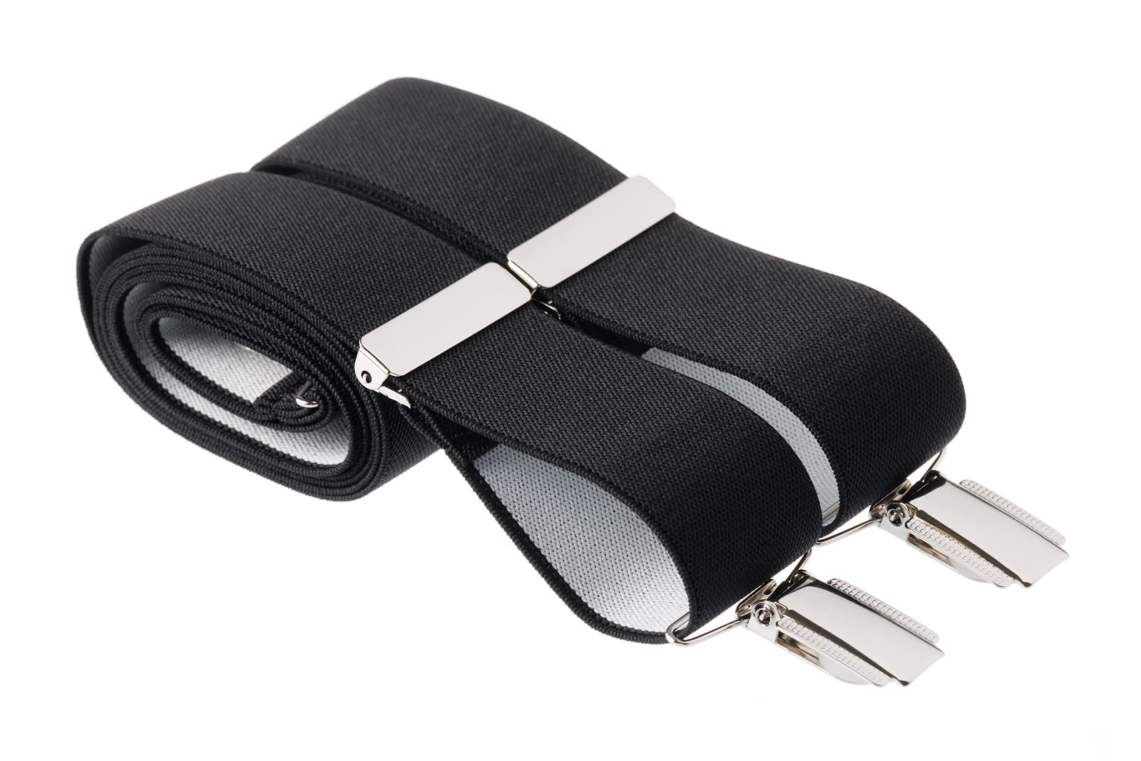 Mandittions Men's Black Trouser Braces 35Mm Wide 4 Silver Clips 44 Inch