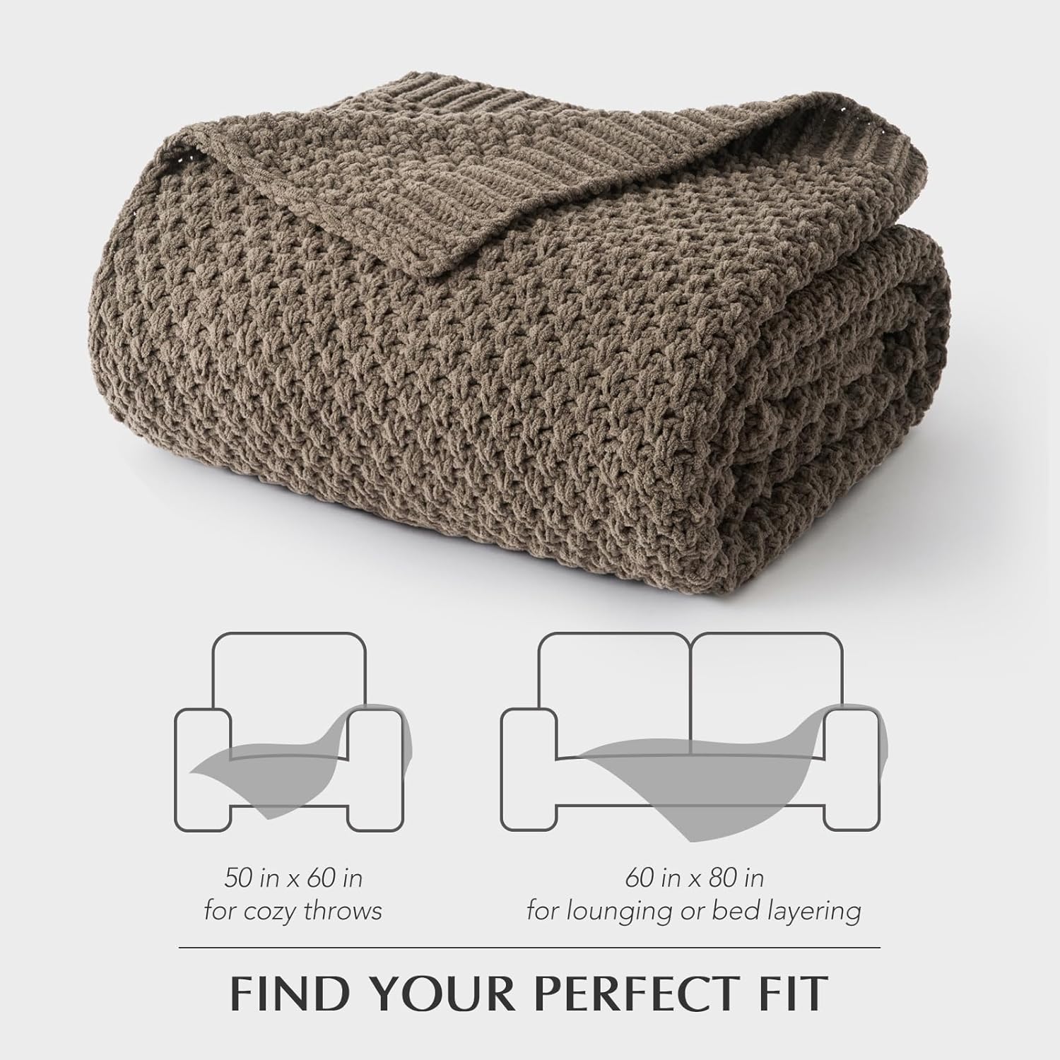 EVERGRACEHOME Chunky Chenille Knit Throw Blanket for Couch, Soft Luxurious Moss Stitch Blankets for Bed, Cozy Decorative Farmhouse Knitted Throws for Sofa, Mocha Brown, 60" x 80" - Image 8