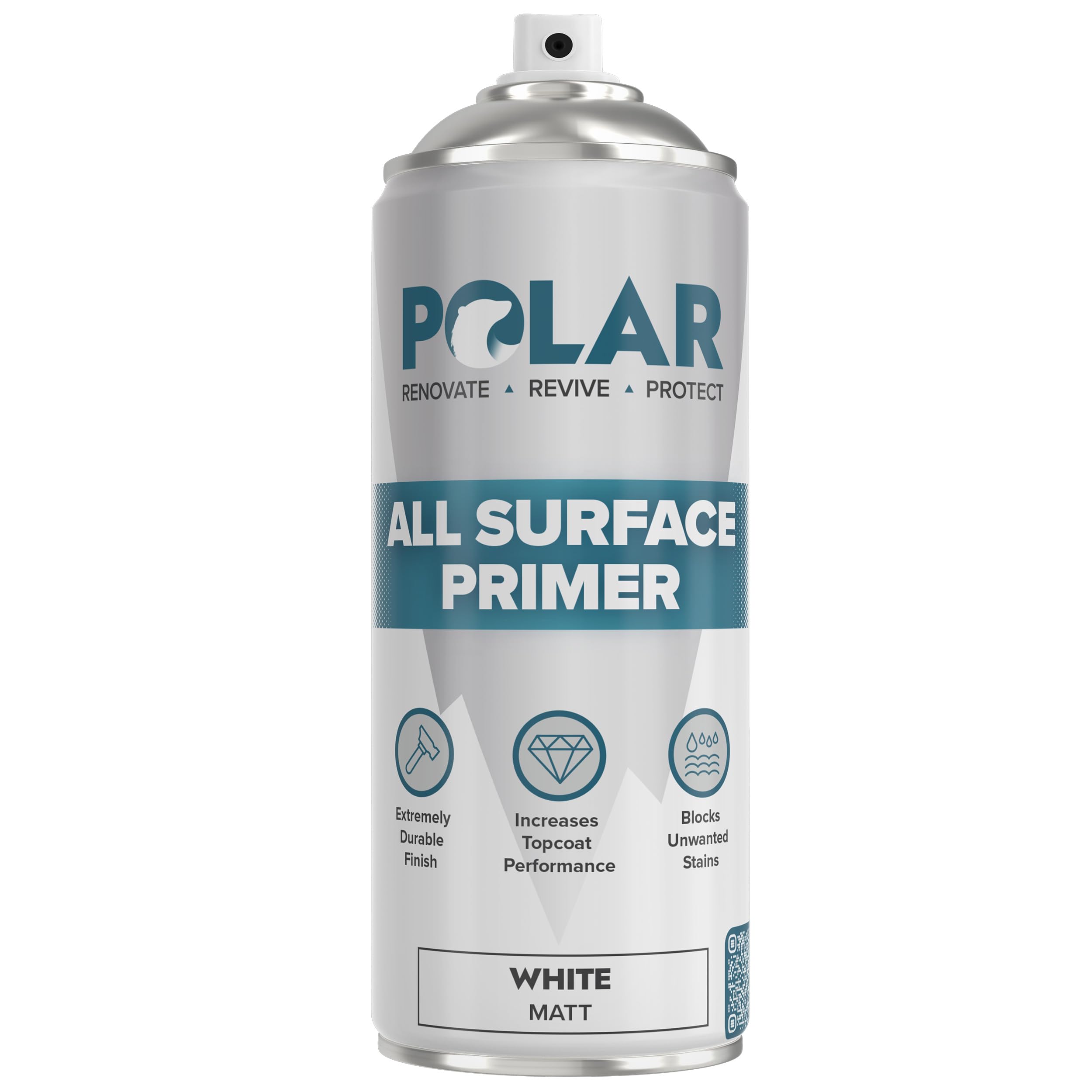 Polar All Surface Primer Spray Paint - Quick Drying Undercoat - Easy Spray Primer with Strong Adhesion - For Interior & Exterior Surfaces - Matt White - 400ml
