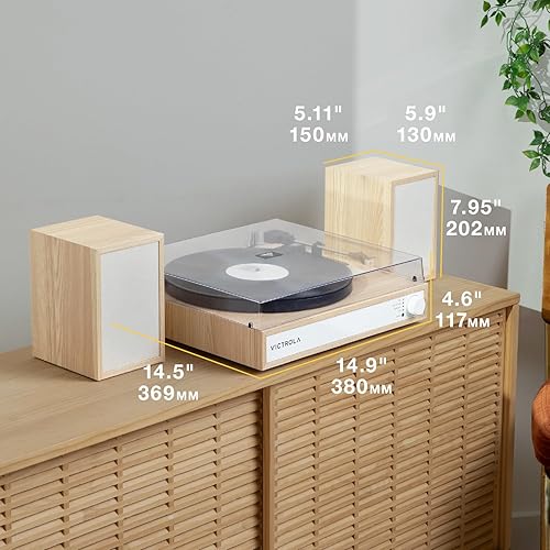 Miniatura 8 de Victrola Harmony - Sistema de tocadiscos Bluetooth - Reproductor de discos de vinilo de 3 velocidades, altavoces estéreo, Audio Technica ATN3600L,