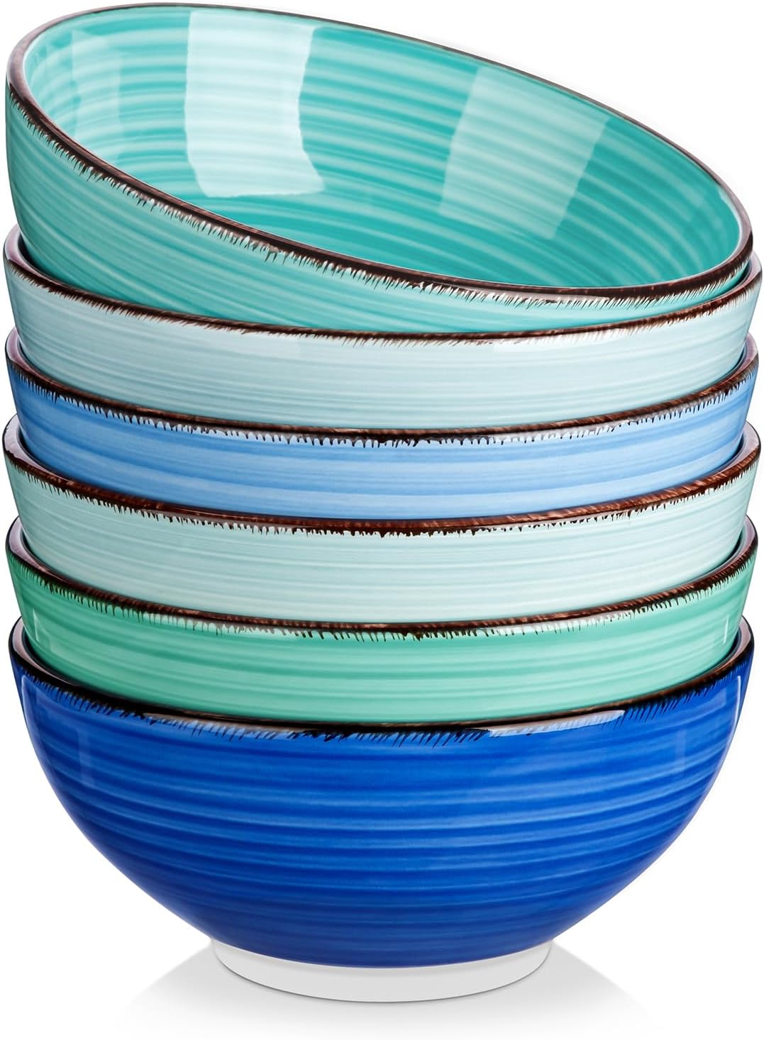 Bonita Cereal Bowls Set of 6, 27 oz/820 ml Ceramic Soup Bowls, Serving Bowls for Salad, Noodle, Porridge, Rice, Dishwasher & Microwave Safe, Cool Color