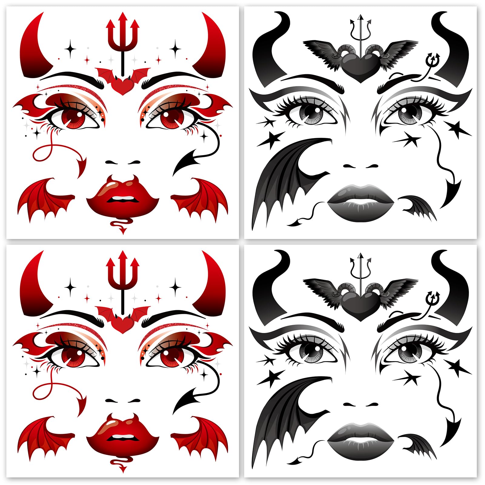 HOWAF 4 PCS Halloween Face Tattoos