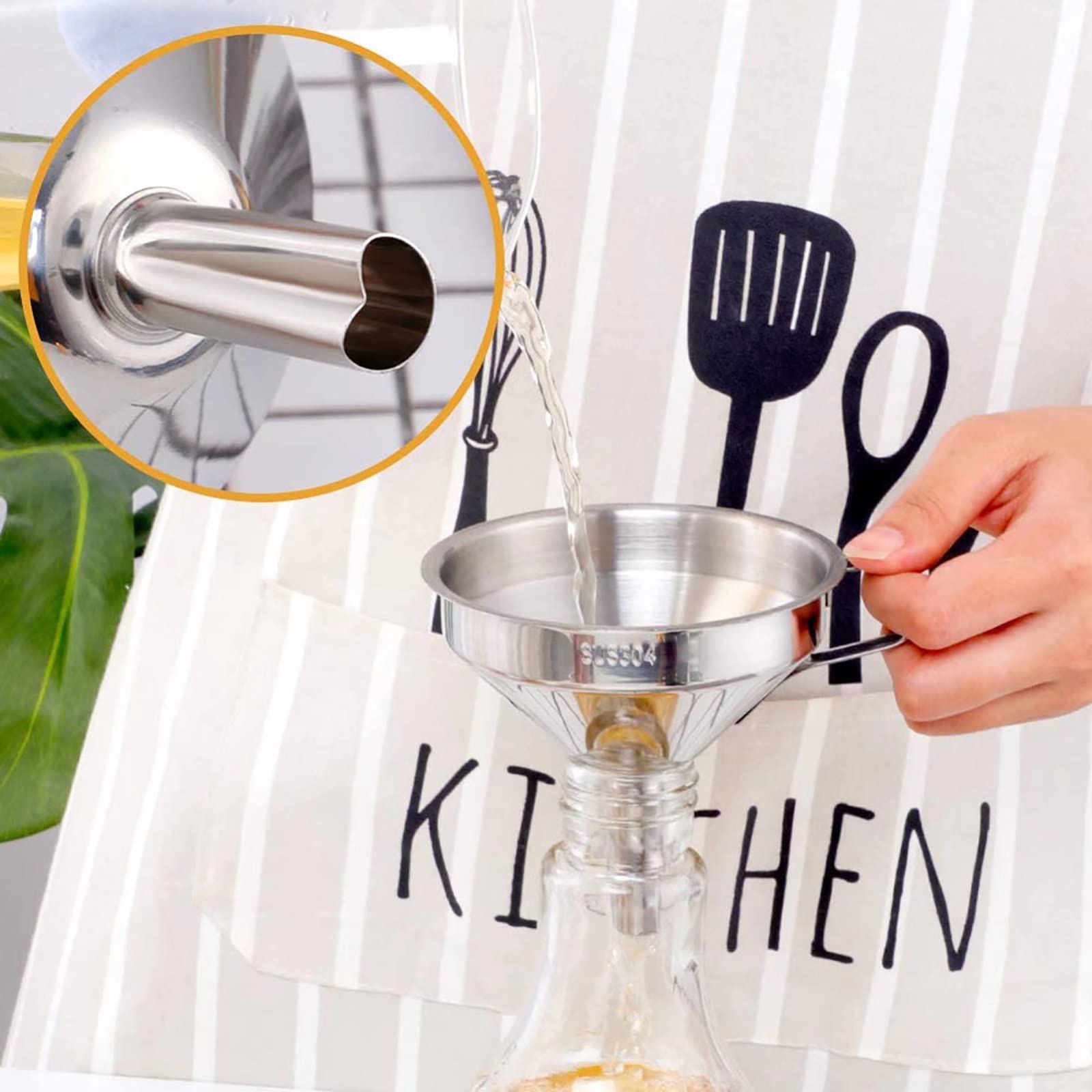 Embudo de cocina de acero inoxidable Embudo de hogar pequeño de 5 pulgadas Embudo de metal plateado Material seguro para alimentos con 2 filtros y 1 cepillo para transferir líquidos, polvos - Plata