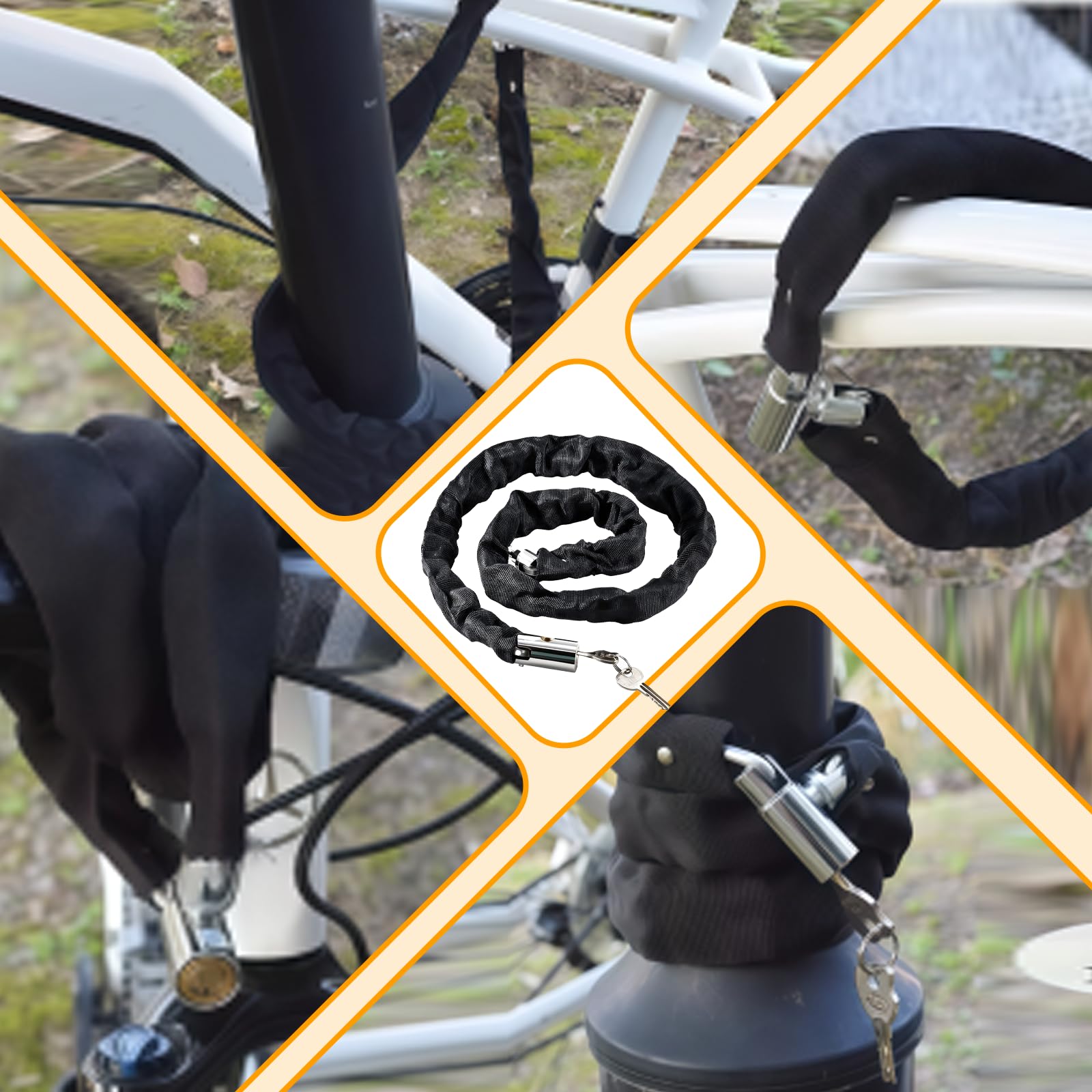 Hohe Qualität Fahrradschloss, Professionell Schloss Kette für Motorrad, Einsteckkette für Rahmenschloss, für Fahrrad/Motorrad/E-Scooter/Tür/Zaun 