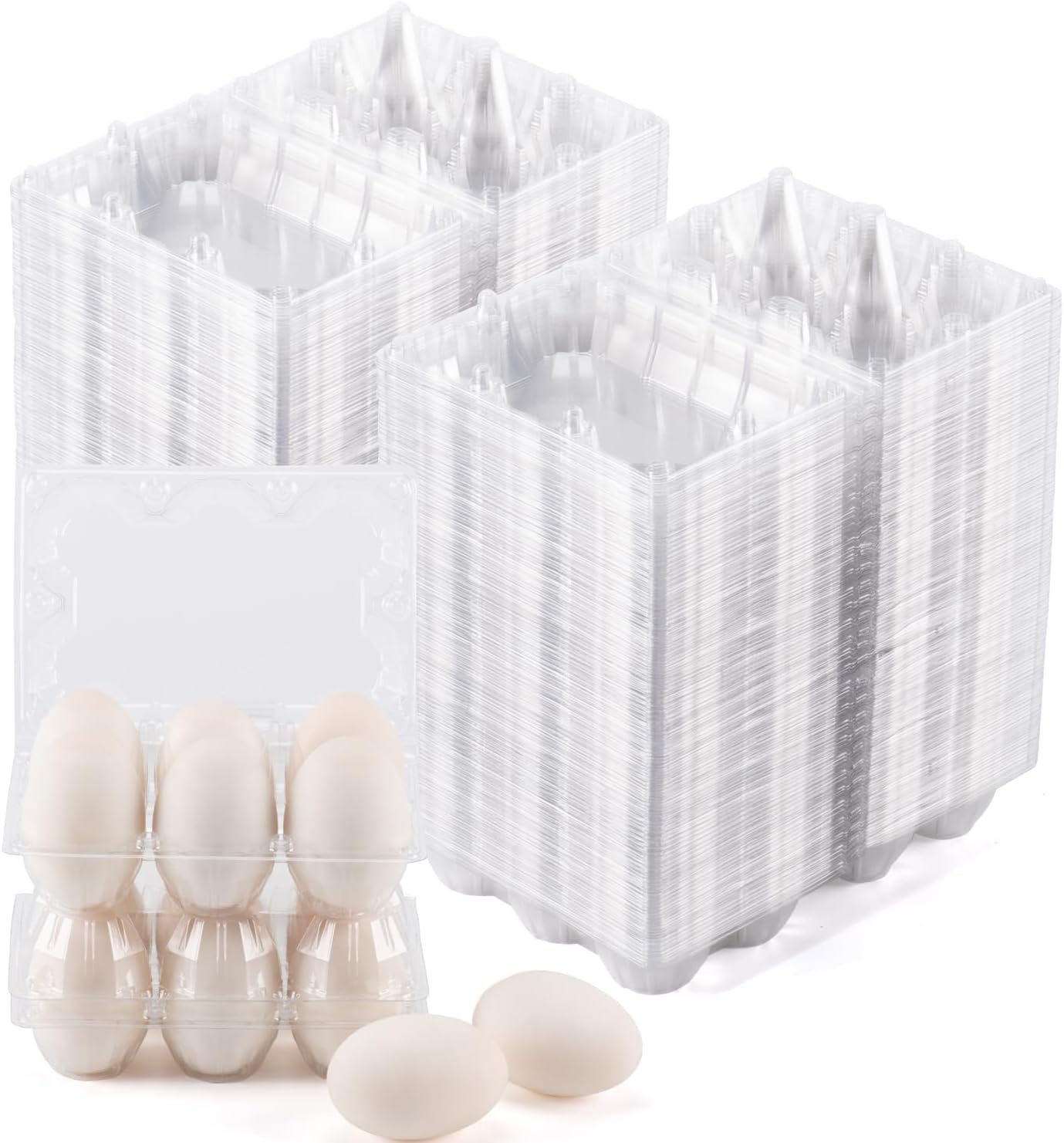 120 Pack Duck Egg Cartons Jumbo Egg Cartons Cheap Bulk with Sticker Labels Clear Empty Plastic Egg Containers Extra Large for Home Ranch Farm Commercial Market Display, 2×3 Grids
