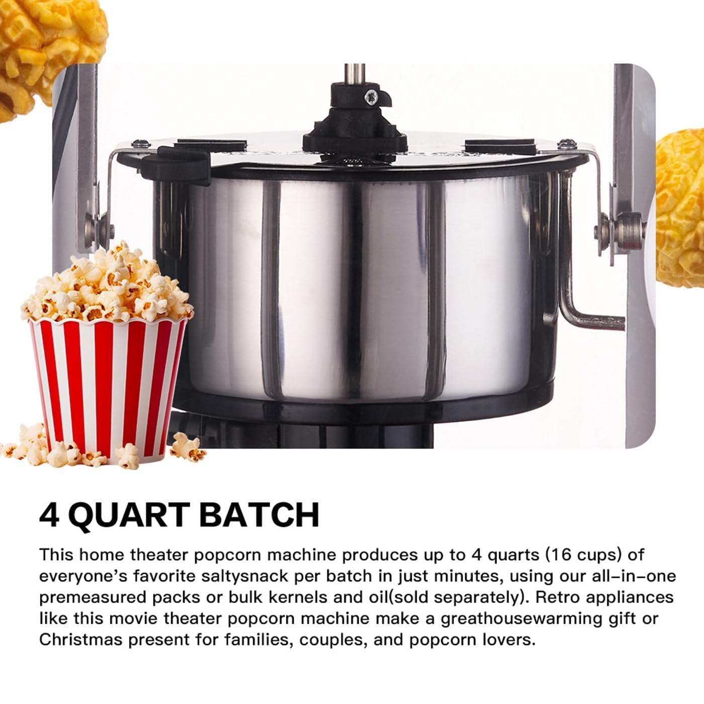 Home Essentials, Macchina per Popcorn elettrica da 3,7 l | Macchina per Popcorn ad Aria Calda Senza Olio con Ciotola Rimovibile | Controllo a 2 pulsan