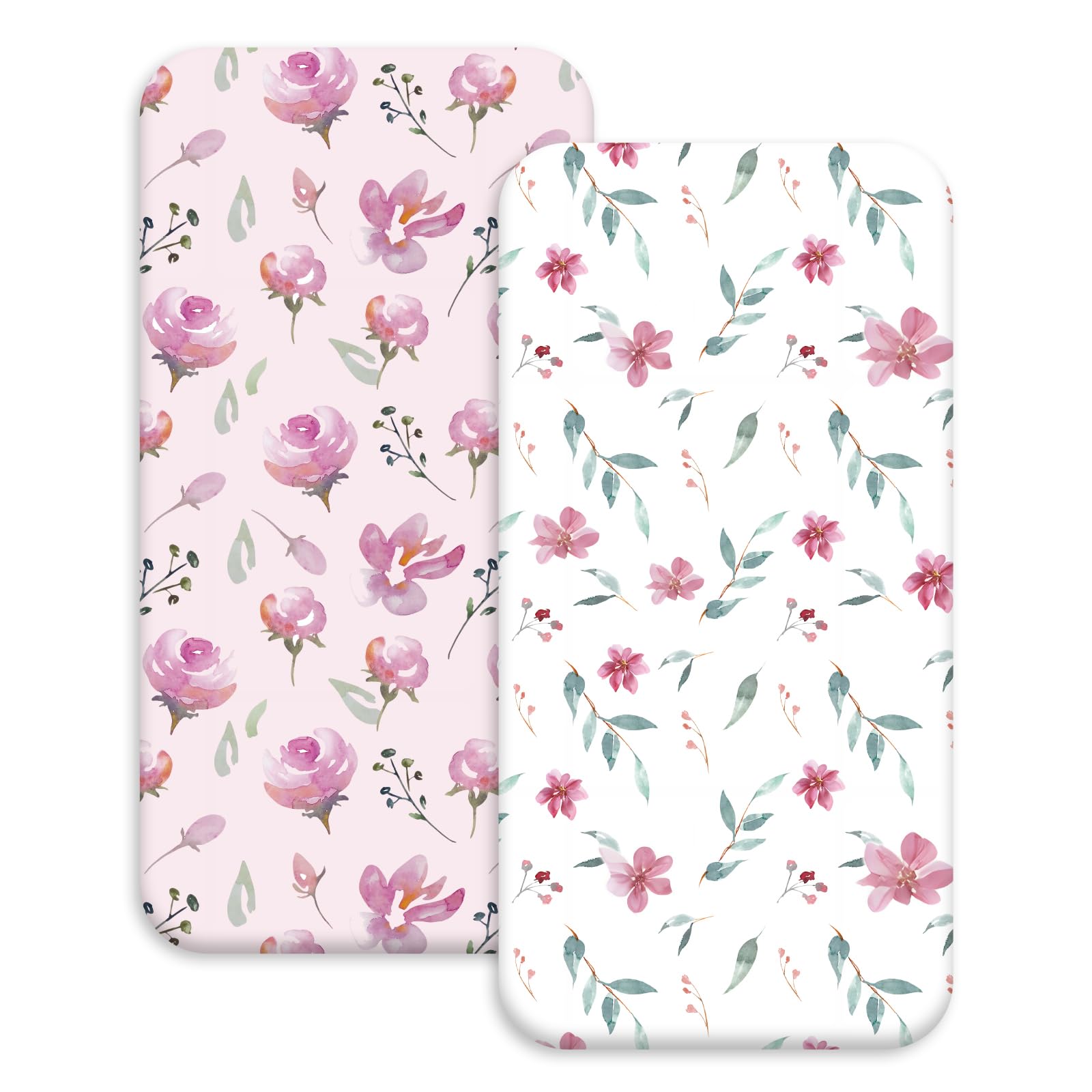 Spannbettlaken Kinderwagen Bettlaken Spannbettlaken für Babybett 2 Pack 82x41 cm Oeko-Tex Zertifiziert Stubenwagen Bezug Kinderwagen Matratzenschoner Matratzenbezug für Neugeborenes Blumen