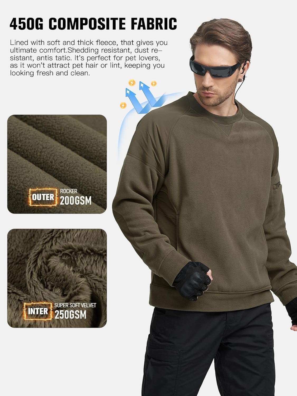 FREE SOLDIER Men's Tactical Winter Fleece Pullover Hoodie Warm Long Fleece lined Hooded Sweatshirt - Image 4