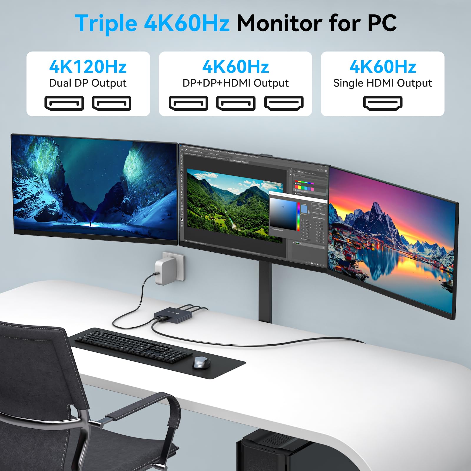 VEDINDUST Splitter DisplayPort 1 in 3 out DP a HDMI e DP Adattatore, 4K@120Hz 4K@60Hz Supporta le Modalità MST e SST, Visualizzazione Estesa MST solo per Windows