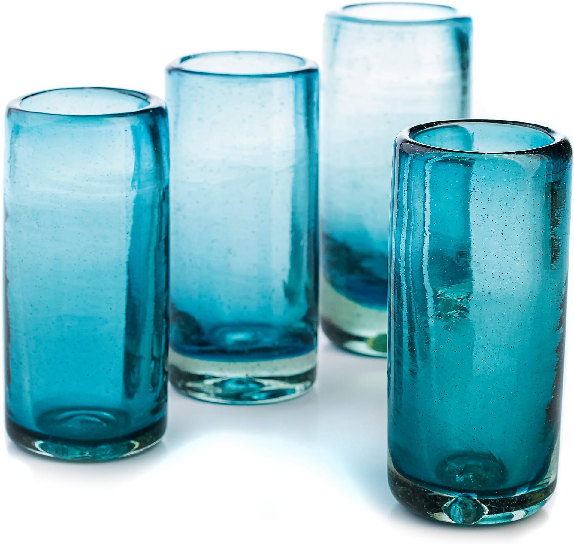Hand Blow shot gl set tequila shot blue Crafted Aqua Cobalt Blurred Recycled Glass Set of 4, 2 Oz Each 50 Ml Authentic Mexican Cinco de Mayo Vaso Tequilero Scotch Christmas New Year Cheers