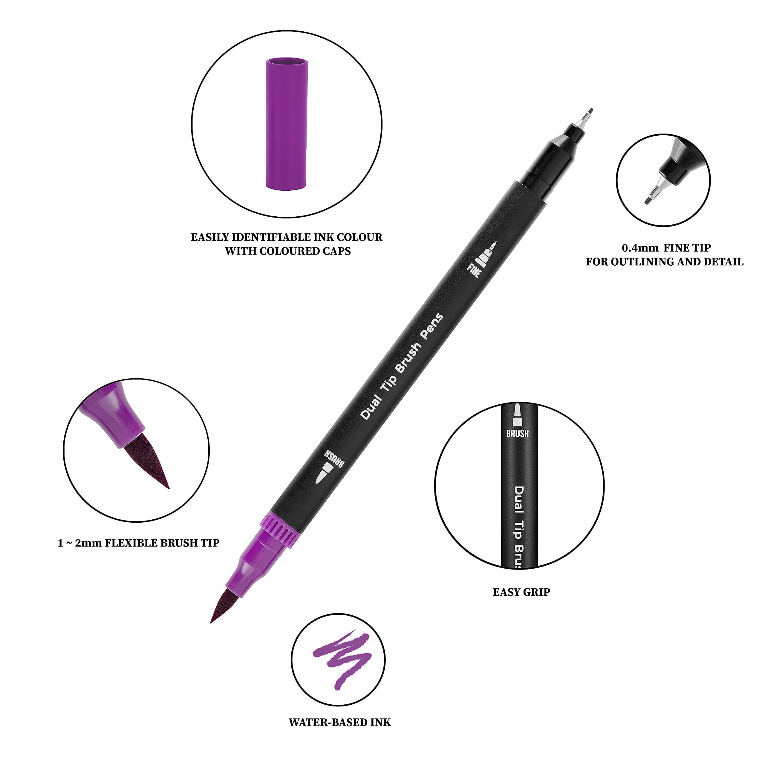 Dual Tip Brush Pens Set of 36 EuroElement Art Supplies Colouring Pens