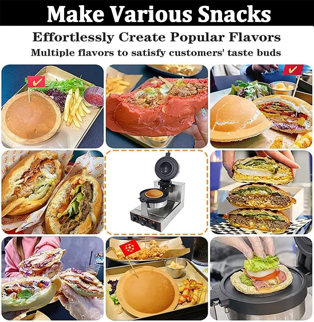 Macchina per Waffle Commerciale per Hamburger, Attrezzatura per Negozi di tè al Latte per la Colazione, Macchina per Waffle Bubble Egg, Controllo della Temperatura, Riscaldamento bifacciale