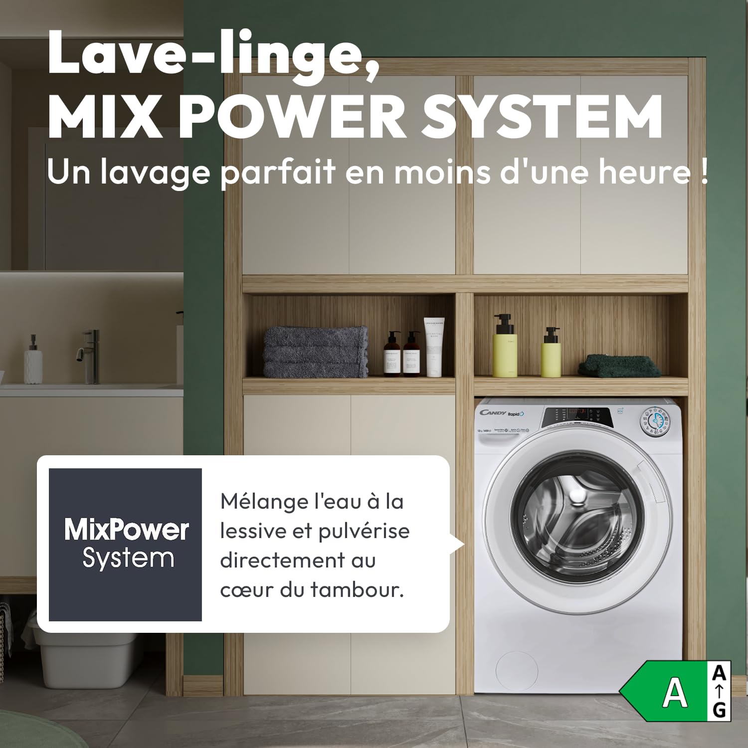 CANDY Lave-Linge Hublot Machine à Laver 12kg 1400 trs/min Classe A WiFi Bluetooth Ecran Digital Blanc 85x60x67 cm RO14126DWMST-S