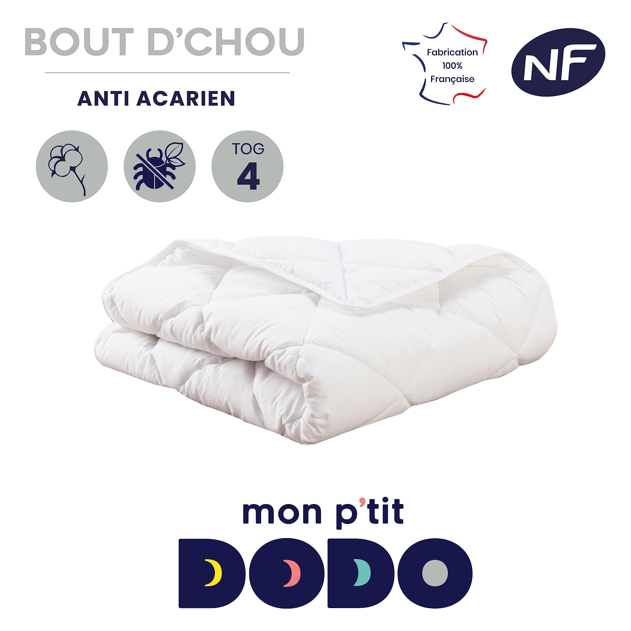 MON P'TIT DODO - Piumino leggero con punta di cavolo 100 x 140 cm, colore: bianco