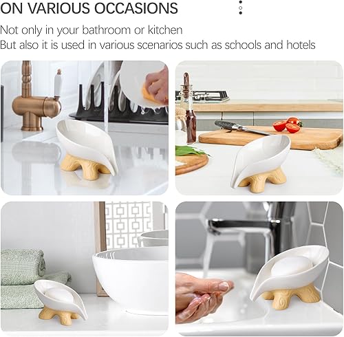 Miniatura 8 de Jabonera con forma de hoja autodrenante, jabonera de cerámica moteada para baño y ducha, fácil de limpiar, mantiene el jabón seco, ANTIS'S HOME