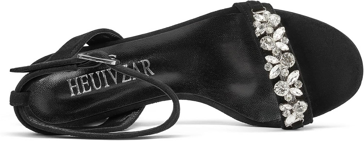 HEUIVZAR Womens Platform Chunky Block Heels Open Toe Ankle Strap Rhinestone Crystal Wedding Sandals Slingback Dress Shoes 3.2 Inches Heels - Image 6