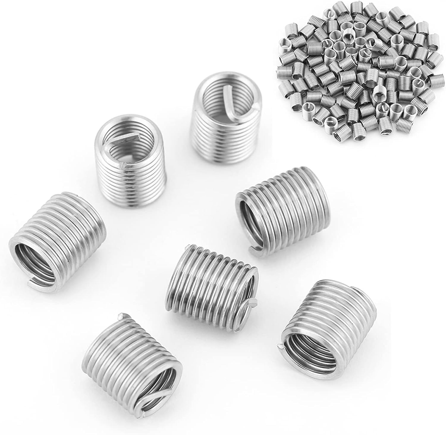 100 Pezzi Inserti Filettati Elicoidali, M8 X 1,25 M8x1,25 Inserto 304 Inserti Filettati Elicoidali Filo a Spirale, Kit Assortimento di Inserti per Riparazione Filettati Filo