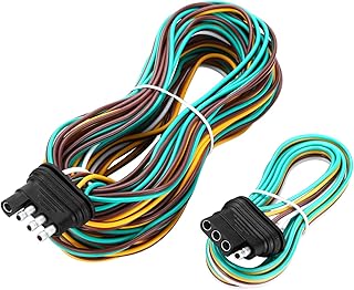 4 Pin Trailer Wiring, 25ft Trailer Wiring Harness Kit, Serlainxin 18 AWG Color Coded Wires, Trailer Wiring Extension Kit, Corrosion Resistant, 4 Wire 4 Pin Flat for Utility Boat Trailer Lights Wire