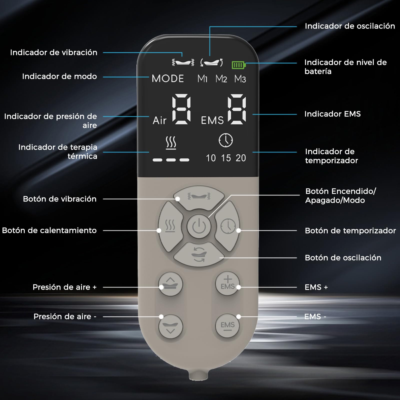 Masajeador de tracción lumbar con calor, vibración, función de curvatura, masajeador de espalda con calor y pulso EMS, masajeador lumbar con vibración, cojín de aire y mando a distancia