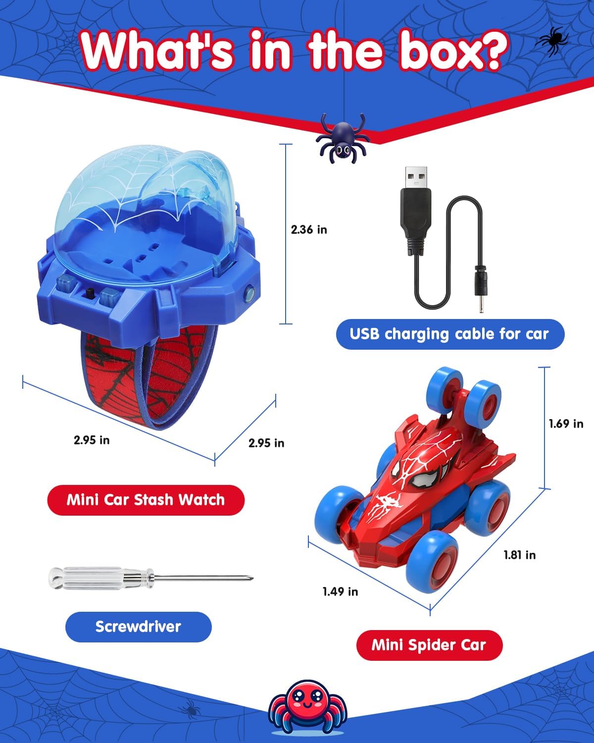 Spider Toy for Boys, Remote Control Watch Toy for Kids, Mini RC Car with LED Light and Wrist Strap for Indoor and Outdoor Play, Birthday for Toddlers