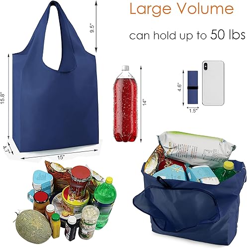 Vista 45 de BeeGreen Bolsas para comestibles, lavables a máquina, paquete de 12 bolsas extragrandes reutilizables, resistentes, plegables con banda Moss Marrs
