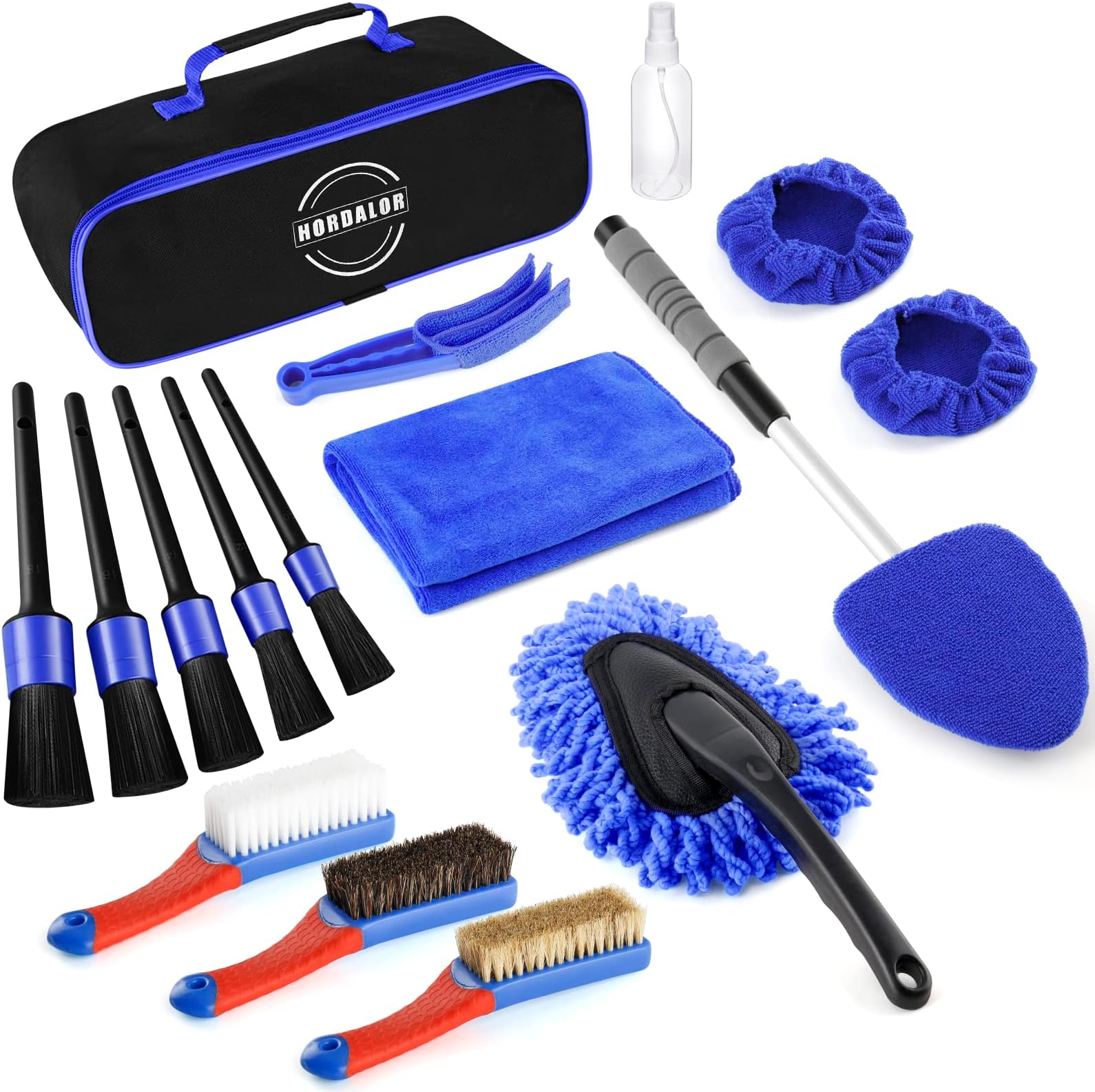 HORDALOR 17Pcs Car Interior Detailing Kit with Windshield Cleaning Tool, Detailing Brush Set, Leather & Textile Car Interior Brush,Car Duster, Car Interior Cleaning Kit,Complete Car Interior Care Kit