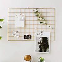 GBYAN Arany Fali Rácspanel Szett - 2db 65x45cm Fém Fotófal Dekoráció Világítással, Csipeszekkel és Akasztókkal - DIY Képtartó, Üzenőfal 6