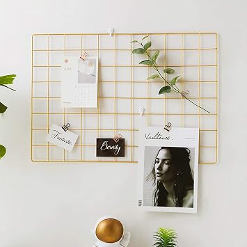 2 Pack Wall Grid Panel with Clips Hanging Photo Display Shelf Wire Notice Board Metal Grid Rack Art Organizer Home, Office & Kitchen Décor Mesh Picture Board