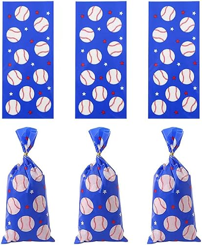 Miniatura 4 de RS 50 bolsas de béisbol para dulces de béisbol, bolsas de celofán de béisbol sellables con 50 lazos giratorios para cumpleaños, fiestas de niños,