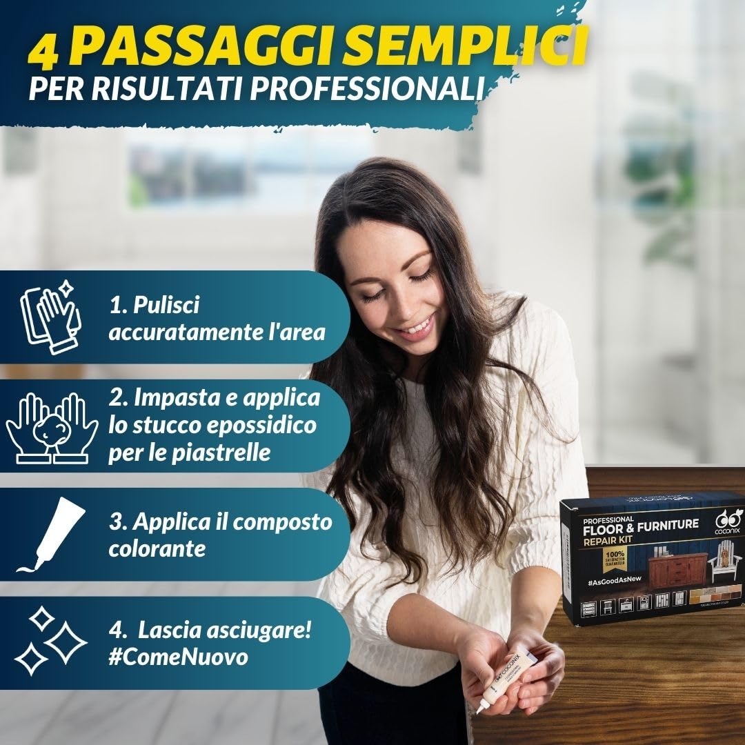 Coconix Kit di Riparazione per Pavimenti e Mobili | Ripara graffi, abrasioni e ammaccature su pavimenti in legno, mobili e superfici laminate | Applicazione facile con stucco modellabile