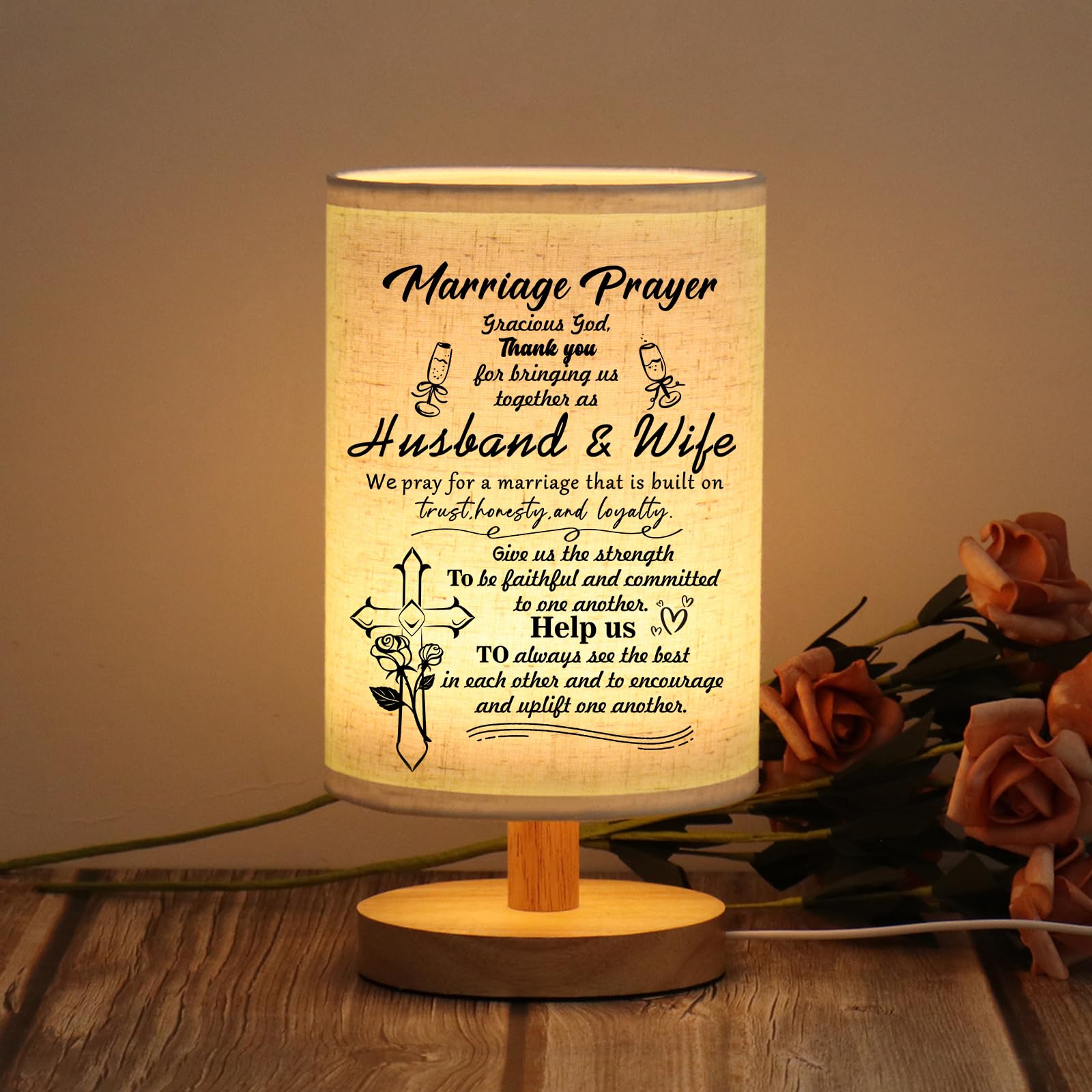 WSYEAR Marriage Prayer Cross Wedding Gifts for Couples, Night Light Religious Cross Engagement Gifts for Bride and Groom, Bridal Shower Gift for Women Men — image 1
