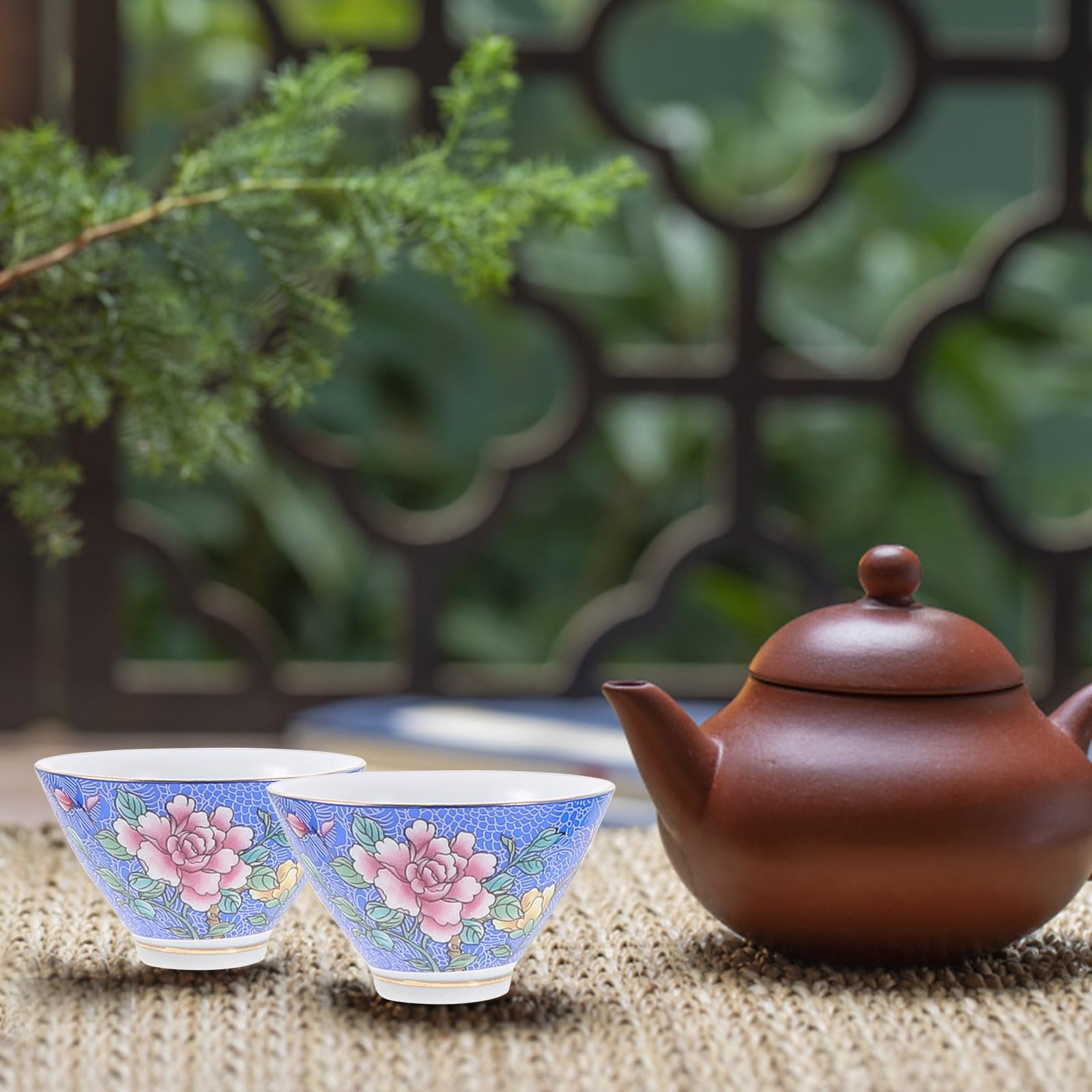 KICHOUSE Juego de 6 Tazas de Té de Cerámica Retro sin Asas Boca Redondeada para Fiesta de Té y Entretenimiento en Casa