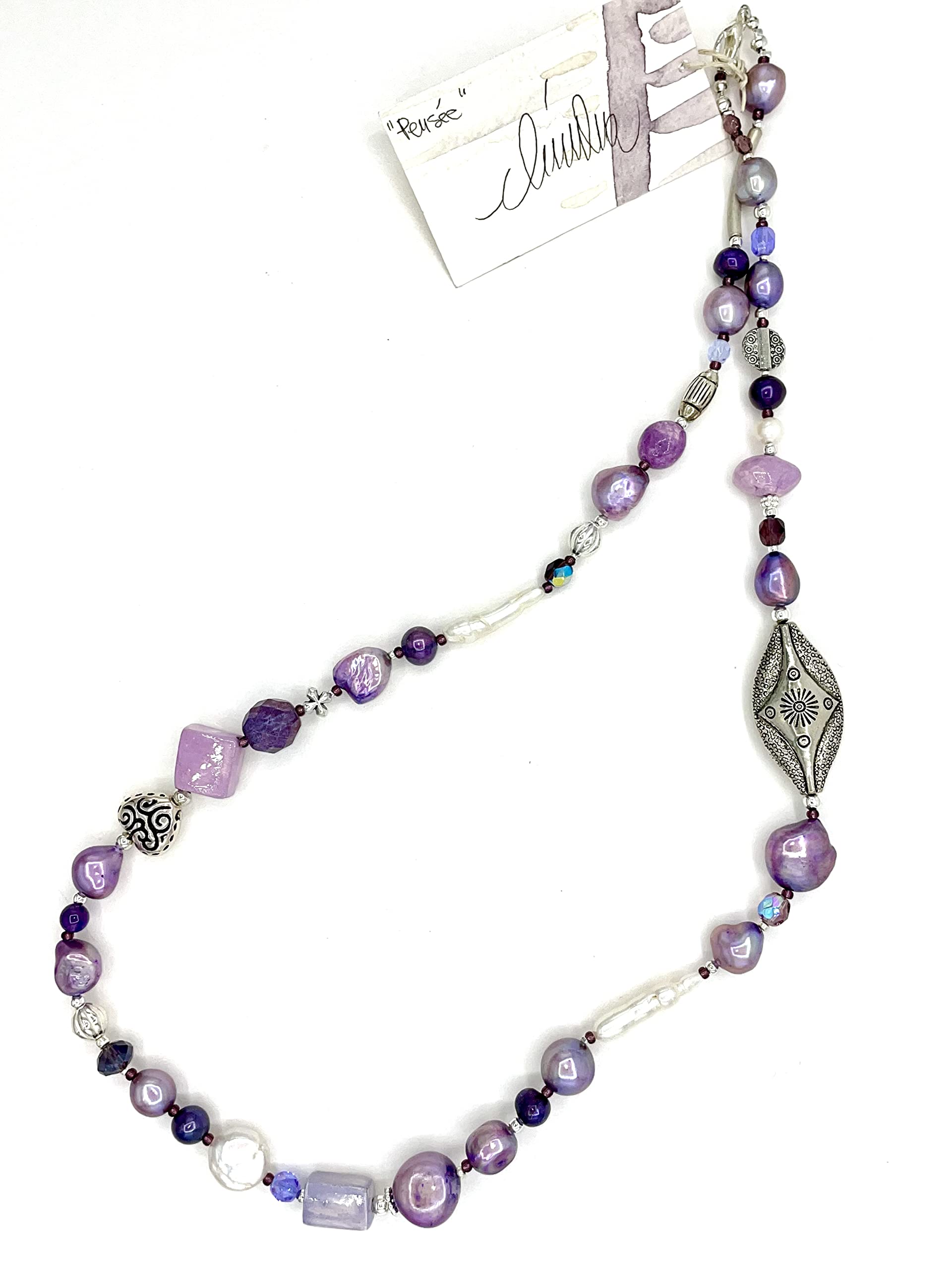Gioielli d'Artista di Chiara Bo Collana Viola lunga in Perle Pensée