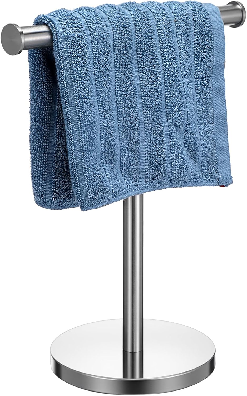 Hand Towel Holder, Hand Towel Rack Stand with Heavy Weighted Base, T-Shape Countertop Hand-Towel-Holder Stand for Bathroom, Stainless Steel (Silver-Brushed)