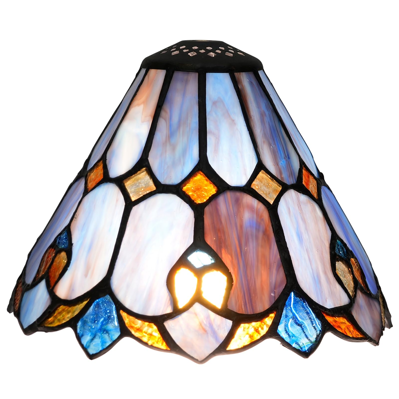 HJRegaFimu Shade Replacement 8" Purple Umbrella Flower Stained Glass Lamp Vintage Art Decor Small Opening Lampshades For Table Chandelier Light Wall Floor Lamps