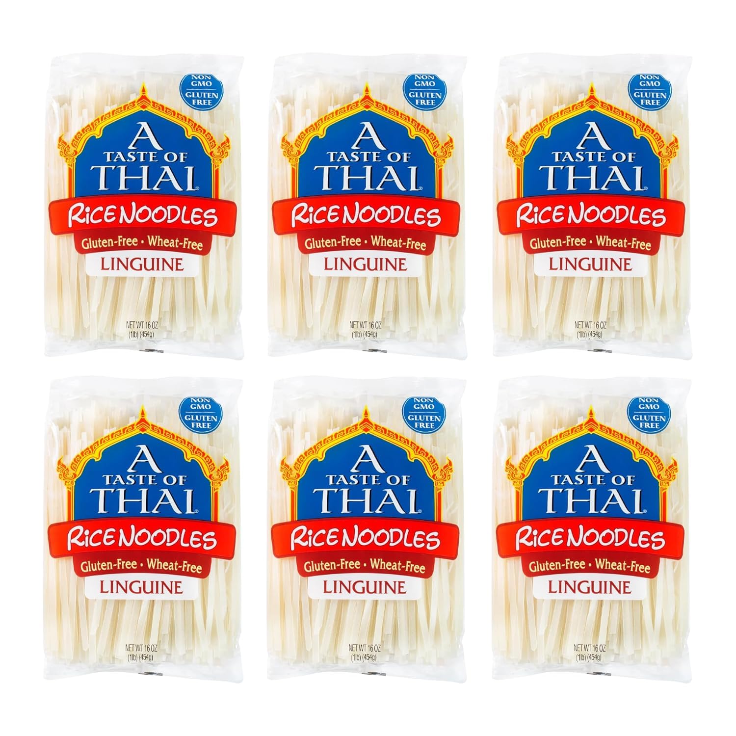 A Taste of Thai Rice Noodles - 16oz Pack of 6 Classic Noodles | Use in Stir-fries Soups & Stews | Great as Side Dish or Vegan Meal | Non-GMO | Gluten-free | No Preservatives | No Trans Fats