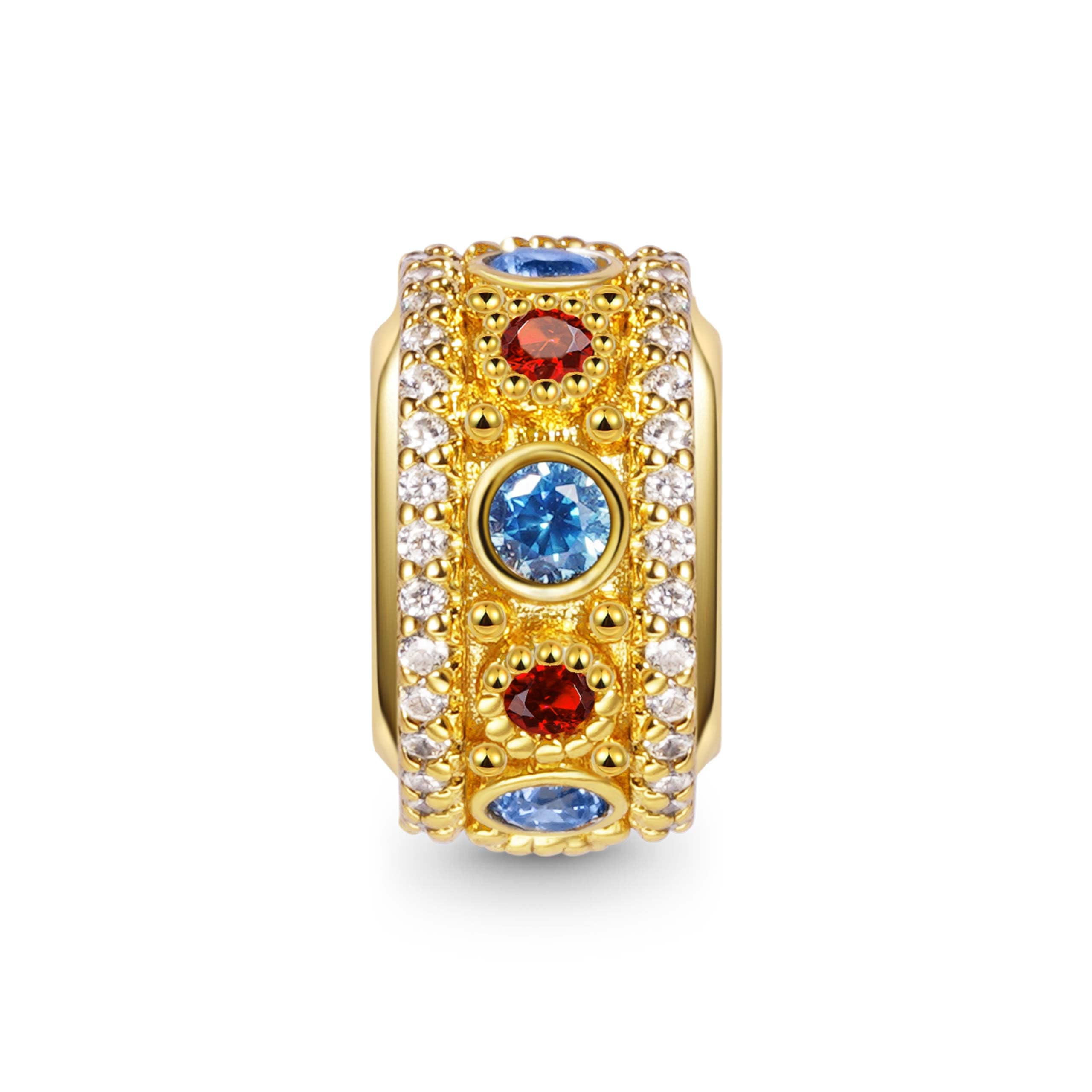 GNOCE Luxus Stil Sicherheitsstopper Charm Bead 925 Sterling Silber Intarsien mit Glänzenden CZ Steinen 18K Vergoldet Schmuck Geschenk Für Frauen Mädchen Tochter Fit Armband/Halskette