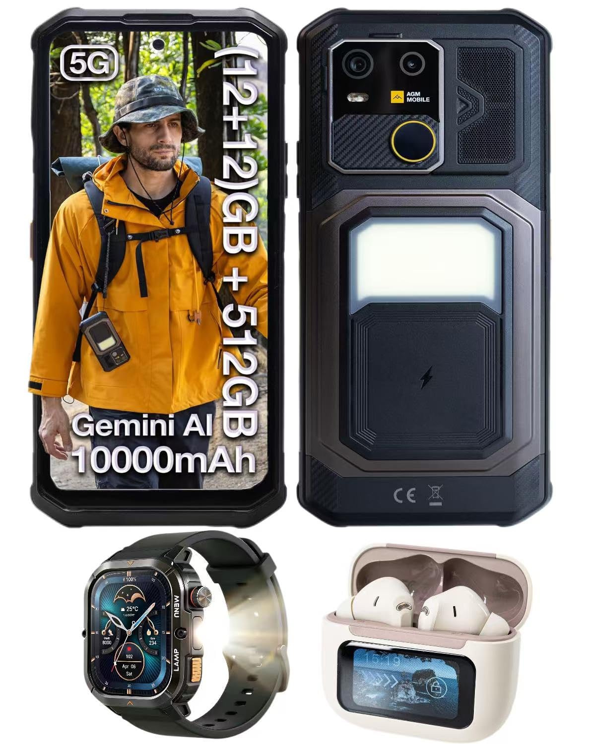 AGM G3 Flaggschiff Rugged Smartphone Audio Bundle mit Legion 3 Outdoor Smartwatch Herren und Buds 9 In Ear Earbuds