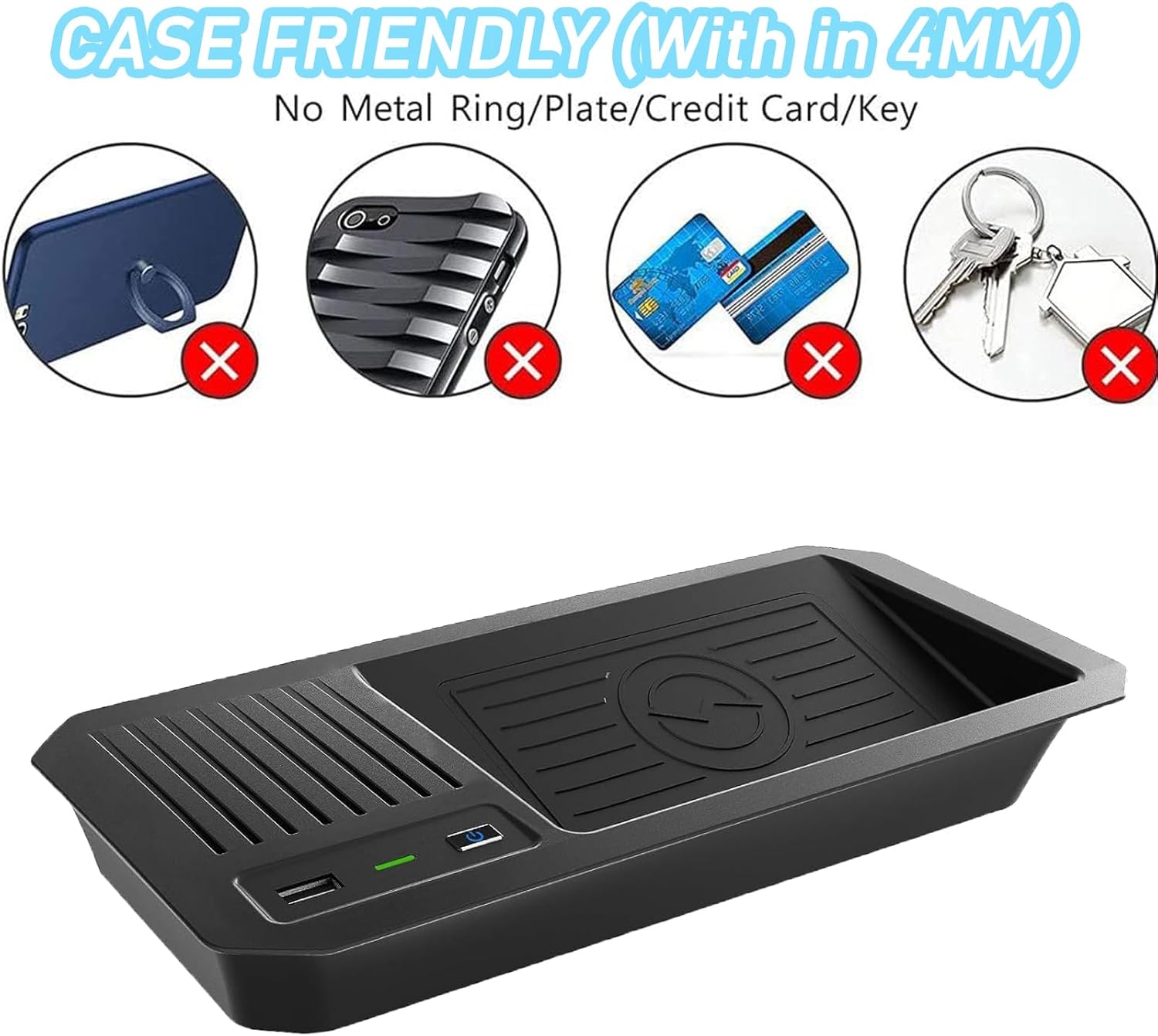 Wireless Car Charger for Toyota Tundra (2022-2024) Center Console Charging Pad Mat Interior Accessories with 10w Wireless and USB Qc3.0 Fast Charging