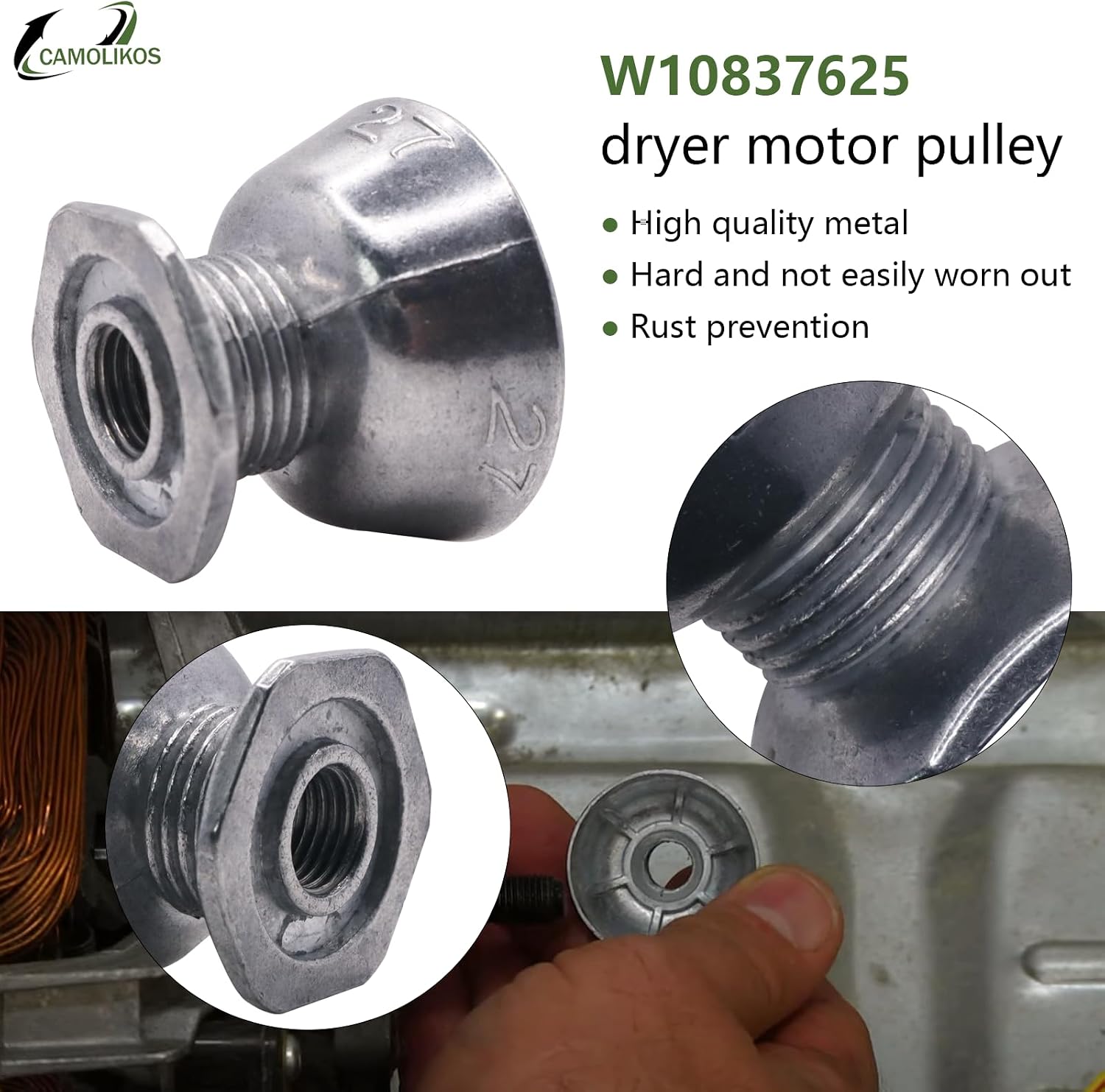 W10837625,W10837625 Dryer Motor Pulley 27 Compatible with Whirlpool Maytag Kenmore KitchenAid Replace 694872 3389729 W10460106 W10402907 W10509022 AP5988738
