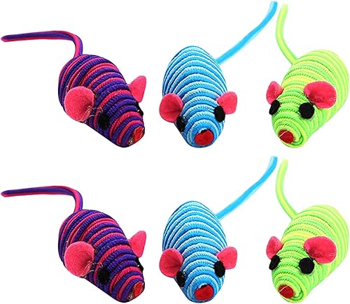 jojofuny 6pcs Elastic Rope Mouse for Cats and Kittens Interactive Cat Spring with Bright Colors Realistic Playful Design for Active Indoor Play and