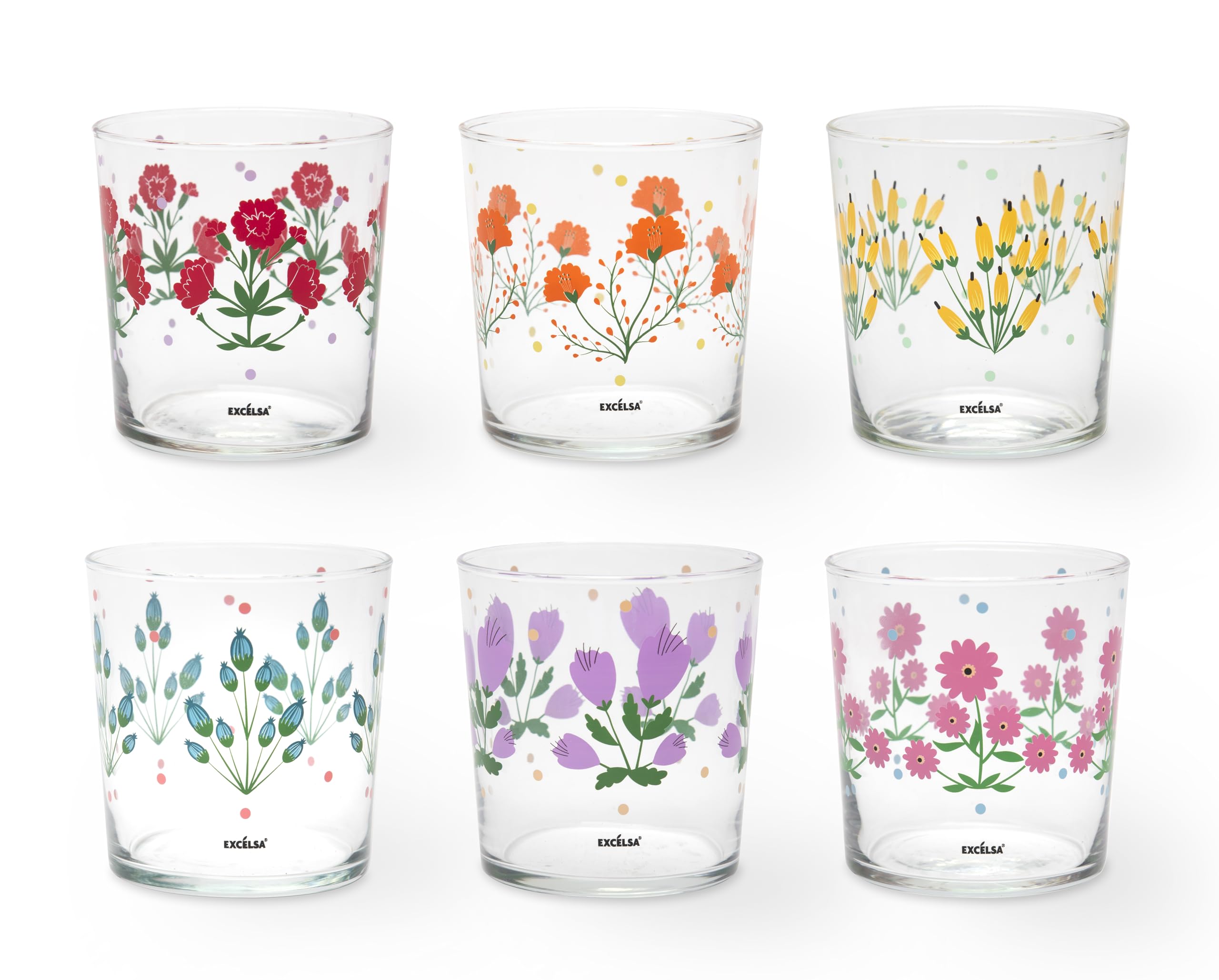 Excelsa Arles - Juego de 6 vasos de agua, cristal, capacidad 350 ml, multidecoración