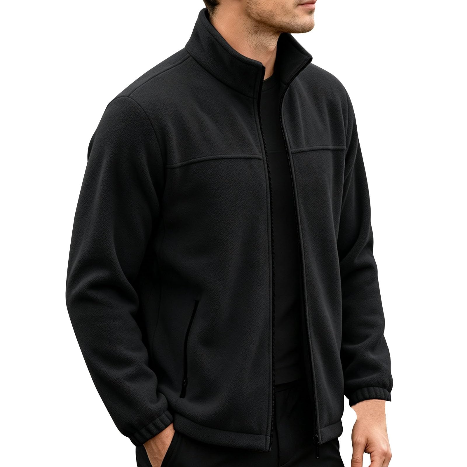 Pullover a maniche lunghe in pile per uomo-collo in piedi maglione con zip