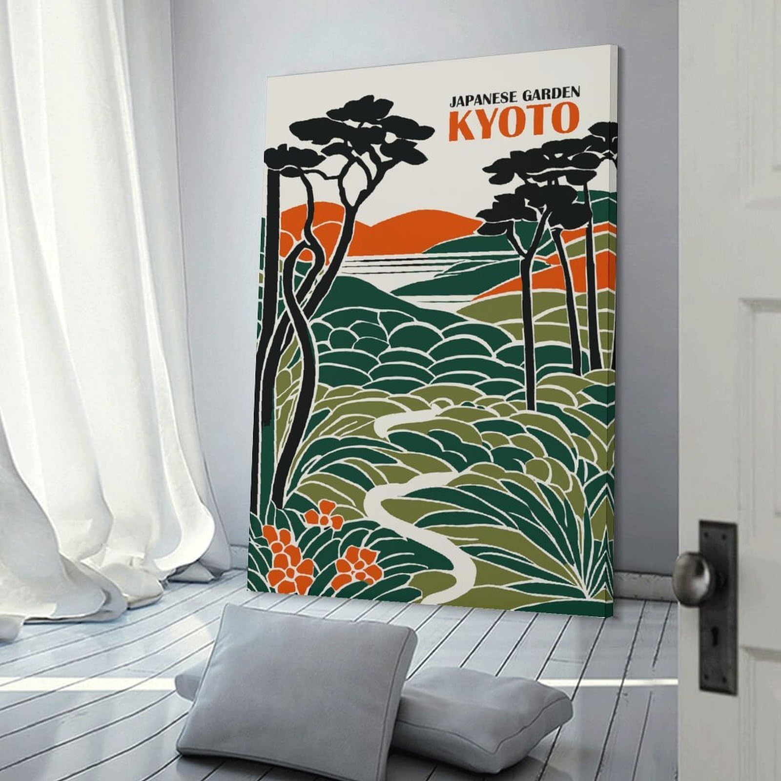 Junmoney Kyoto Japanese Garden Decorative Canvas Print, 24x36inch(60x90cm), for Hallway, Entryway Or Landing, Home Artwork for First Impressions