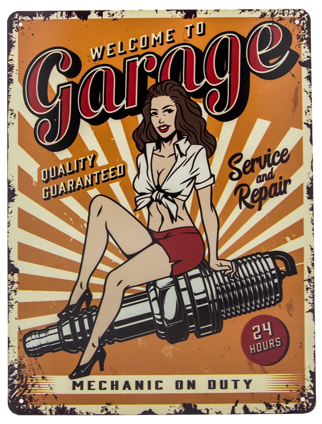 Moritz Targa In Metallo Vintage 46x46 Cm, Motivo Pin Up Con Candela Accensione, Decorazione Da Parete Retro Per Garage, Officina, Soggiorno